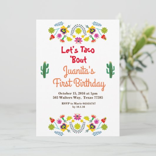 Tacos Fiesta Mexicaanse 1e verjaardag Uitnodiging (Staand voorkant)