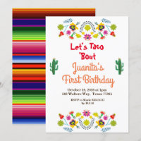 Tacos Fiesta Mexicaanse 1e verjaardag Uitnodiging