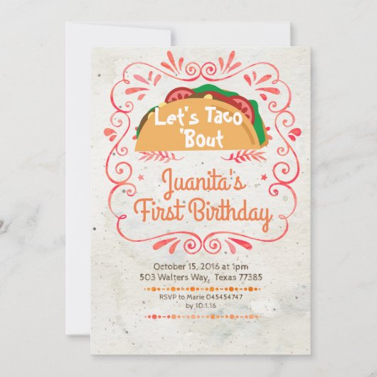 Tacos Fiesta Mexican Birthday Party Invitation Kaart (Voorkant)