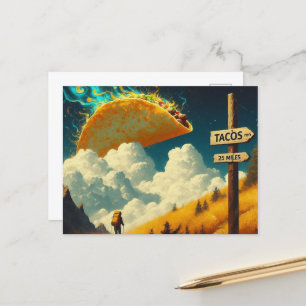Taco's in 25 Miles Hiker met Giant Taco in de luch Briefkaart