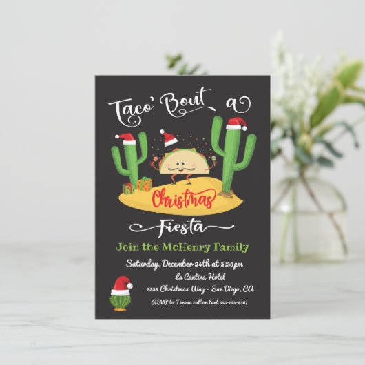 Taco's kerstfeestuitnodiging kaart (Staand voorkant)