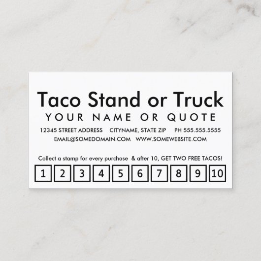 Taco's. Loyaliteit Punch Card Klantenkaartje