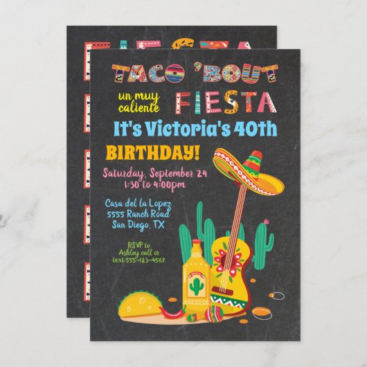 Taco's over een Birthday Mexicaanse uitnodiging (Voorkant / Achterkant)