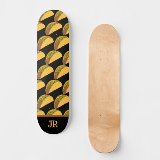 Tacos Patterned Black Persoonlijk Skateboard (Voorkant)
