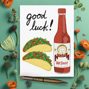 TACOS Spicy Hot Sauce Cat Maracas GOOD LUCK Briefkaart