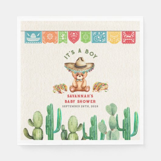 Tacos & Teddy Bears Cactus Boy Baby shower Fiesta Servet (Voorkant)