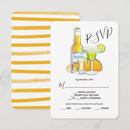 Tacos Tequil & Bier Menu Keuze RSVP Kaart (Voorkant / Achterkant)