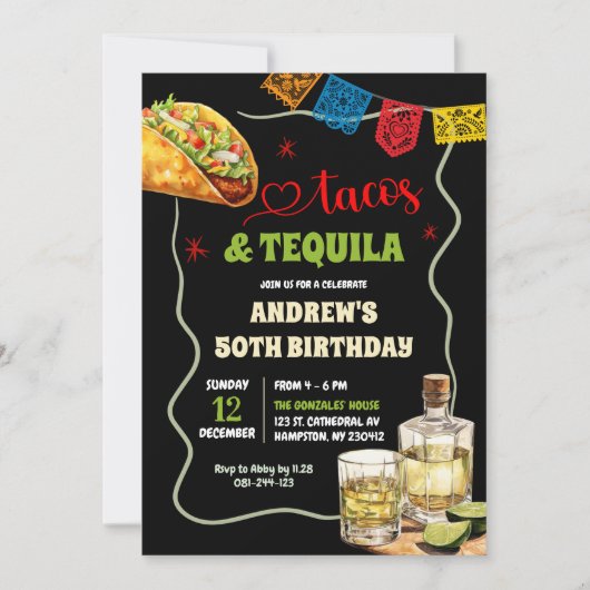 Tacos Tequila 50e volwassen Spaanse verjaardag Fie Kaart (Voorkant)