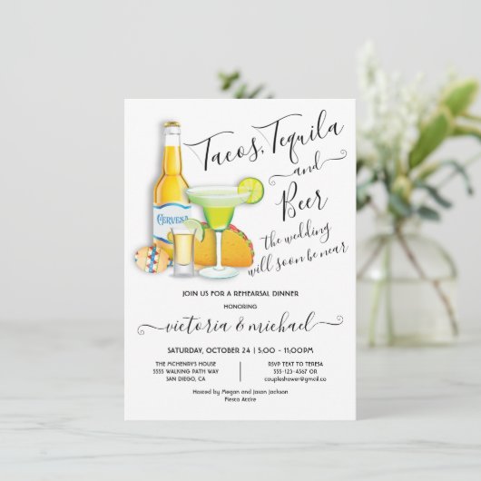 Tacos Tequila & Beer Rehearsal Dinner Fiesta Invit Kaart (Staand voorkant)