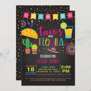 Tacos & Tequila Birthday Uitnodiging - Blk