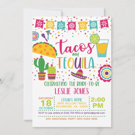 Tacos & Tequila Bridal Shower Invitation - Wh Kaart (Voorkant)