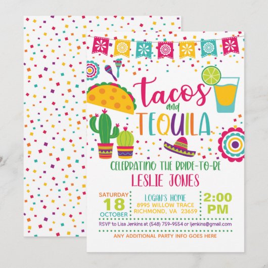 Tacos & Tequila Bridal Shower Invitation - Wh Kaart (Voorkant / Achterkant)