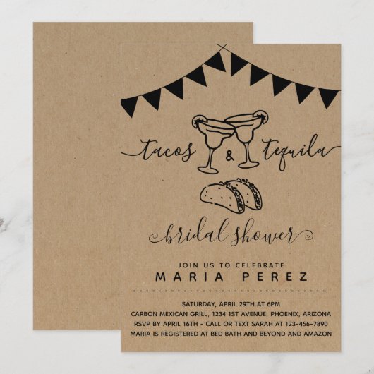 Tacos & Tequila Bruiloftsfeest voor koppels Kaart (Voorkant / Achterkant)