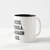 Tacos Tequila en Akbash Dog Funny Tweekleurige Koffiemok (Voorkant rechts)