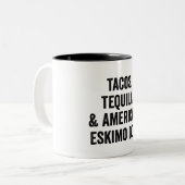 Tacos Tequila en American Eskimo Dog Funny Tweekleurige Koffiemok (Voorkant links)