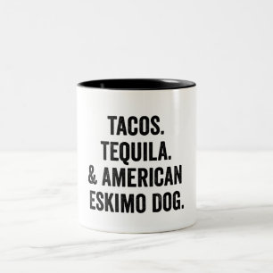Tacos Tequila en American Eskimo Dog Funny Tweekleurige Koffiemok