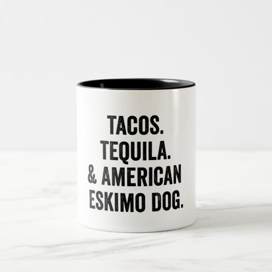 Tacos Tequila en American Eskimo Dog Funny Tweekleurige Koffiemok (Center)