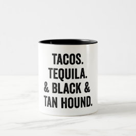 Tacos Tequila en Black en Tan Hound Funny Tweekleurige Koffiemok