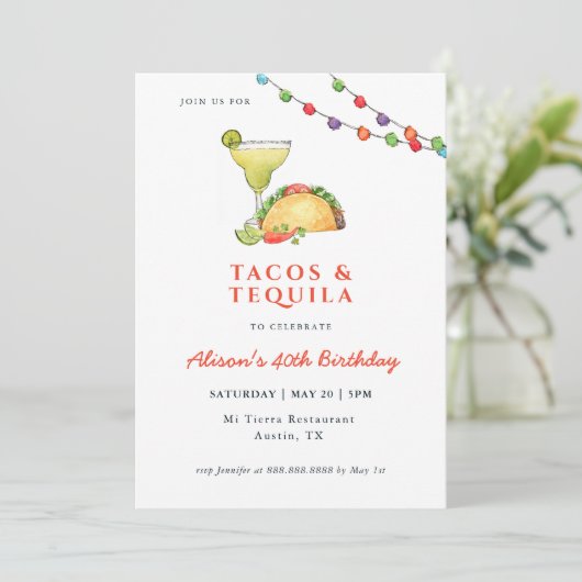 Taco's & Tequila Margarita Birthday Uitnodiging (Staand voorkant)