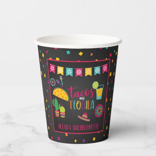 Tacos & Tequila Paper Cup - Blk Papieren Bekers (Achterkant)