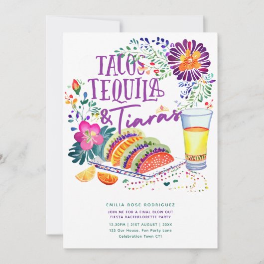 Tacos Tequila Tiaras Laatste Fiesta Vrijgezellenfe Kaart (Voorkant)