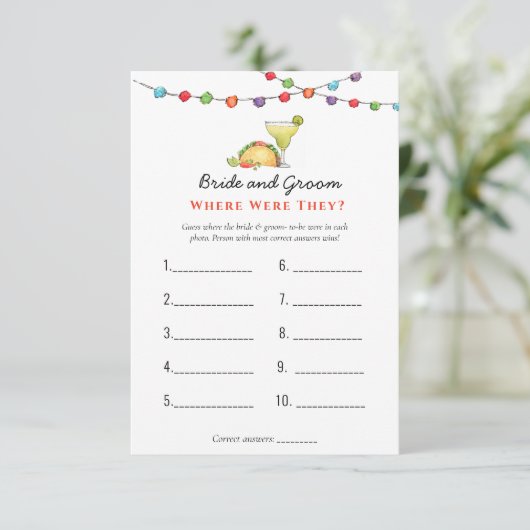 Tacos & Tequila "Waar waren ze" Shower games Kaart (Staand voorkant)