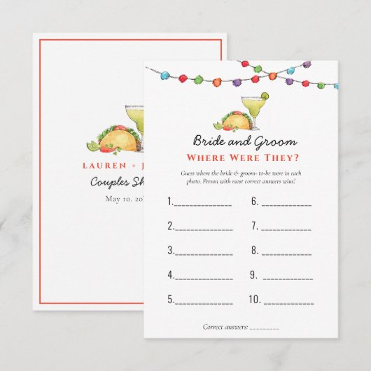 Tacos & Tequila "Waar waren ze" Shower games Kaart (Voorkant / Achterkant)