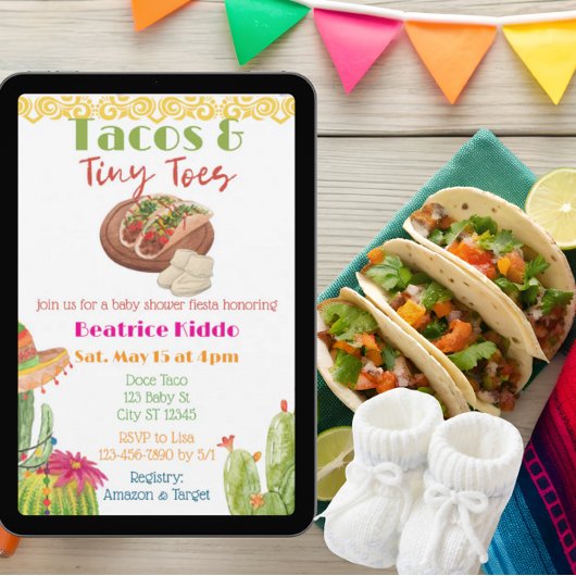 Tacos & Tiny Toes Baby Shower Kaart
