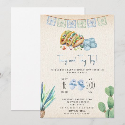 Tacos & Tiny Toes Boy Baby shower Fiesta Kaart (Voorkant / Achterkant)