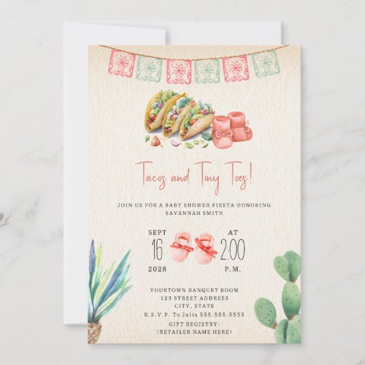Tacos & Tiny Toes Meisje Baby shower Fiesta Kaart (Voorkant)