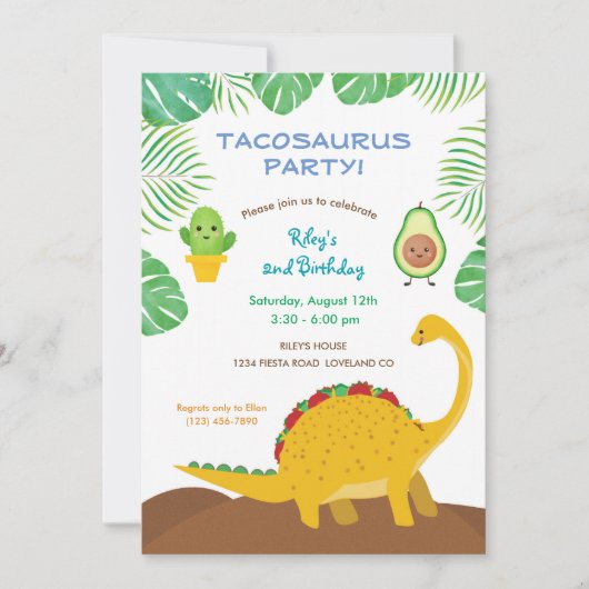 Tacosaurus Birthday Party - dinosaurus en tacos! Kaart (Voorkant)