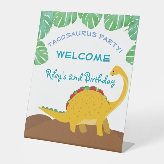 Tacosaurus Birthday Party - dinosaurus en tacos! Reclamebord Met Voetstuk (Voorkant)