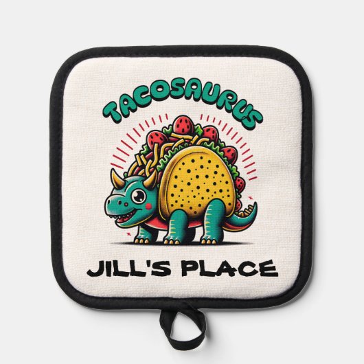 Tacosaurus Triceratops Grappige Cartoon Pannenlap (Voorkant)