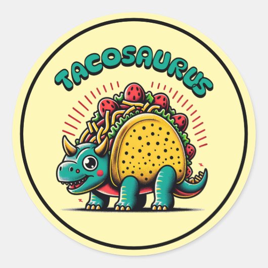 Tacosaurus Triceratops Grappige Cartoon Ronde Sticker (Voorkant)