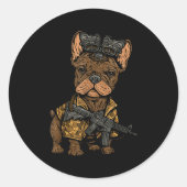 Tactical Frenchie Funny Dog Bulldog With Nvg Meme  Ronde Sticker (Voorkant)