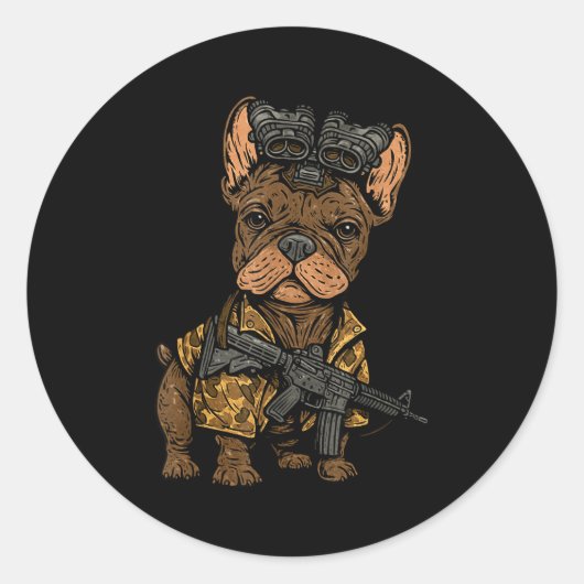 Tactical Frenchie Funny Dog Bulldog With Nvg Meme  Ronde Sticker (Voorkant)