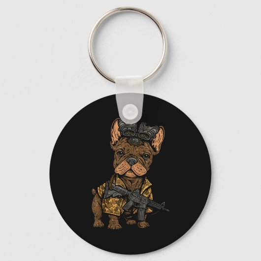 Tactical Frenchie Funny Dog Bulldog With Nvg Meme Sleutelhanger (Voorkant)
