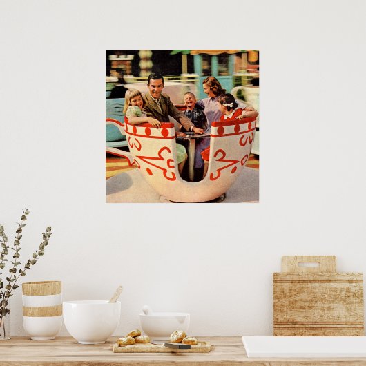 Tacup rijden in de jaren '60 op het pretpark poster (Keuken)