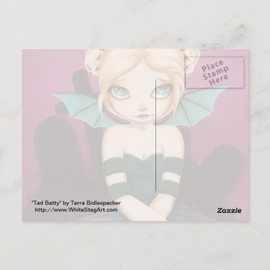Tad Batty - bat fairy briefkaart (Achterkant)