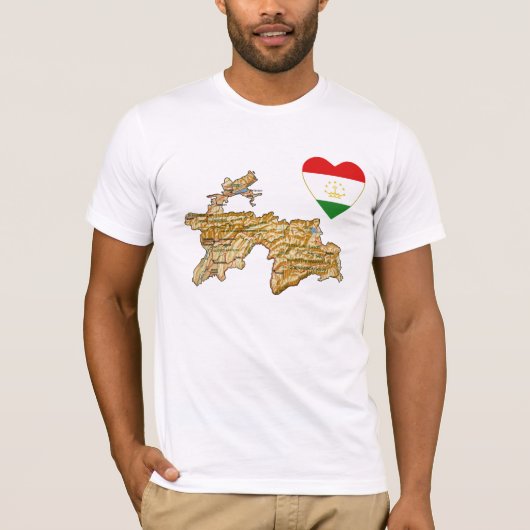 Tadzjikistan Flag Heart en Map T-Shirt (Voorkant)