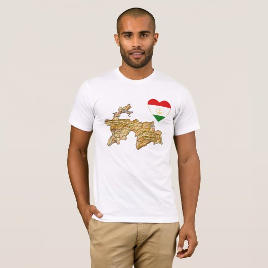 Tadzjikistan Flag Heart en Map T-Shirt (Voorkant volledig)