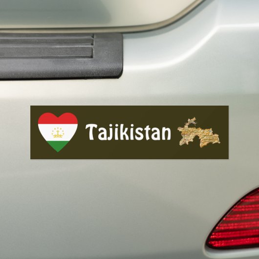 Tadzjikistan Flag Heart + Map Bumpersticker (Op auto)