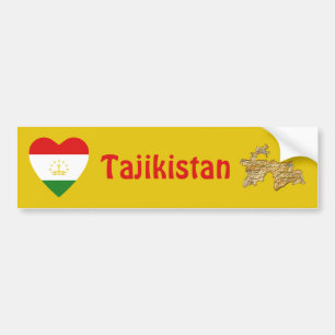 Tadzjikistan Flag Heart + Map Bumpersticker