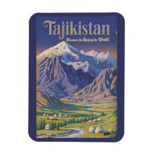 Tadzjikistan Landschap Illustratie Reis Kunst Retr Magneet
