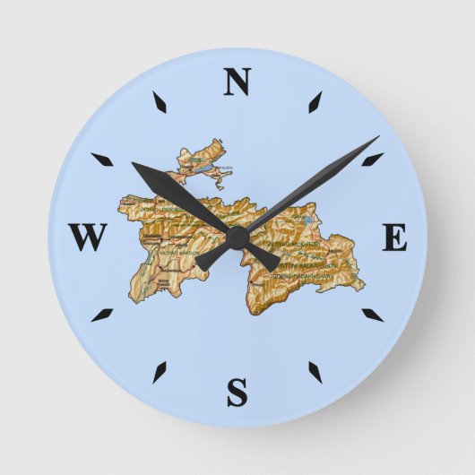 Tadzjikistan Map Clock Ronde Klok (Voorkant)