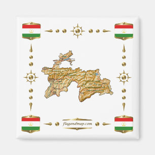 Tadzjikistan Map + Flags Magnet