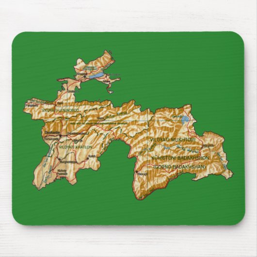 Tadzjikistan Map Mousepad Muismat (Voorkant)