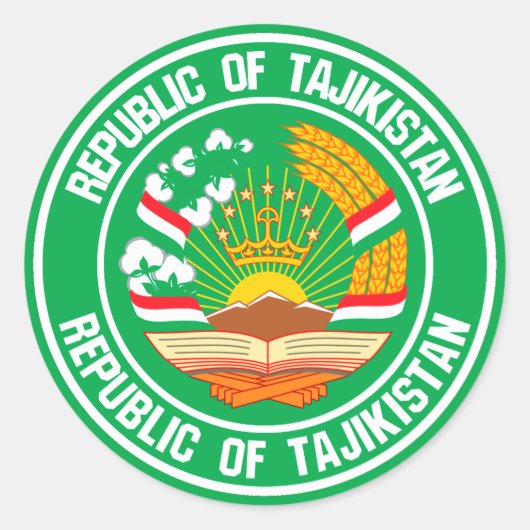 Tadzjikistan Round Embleem Ronde Sticker (Voorkant)