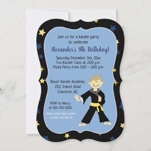 Tae Kwon Do Birthday Invitation Yellow Belt Boy Kaart (Voorkant)