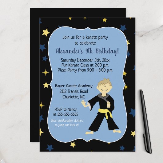 Tae Kwon Do Birthday Invitation Yellow Belt Boy Kaart